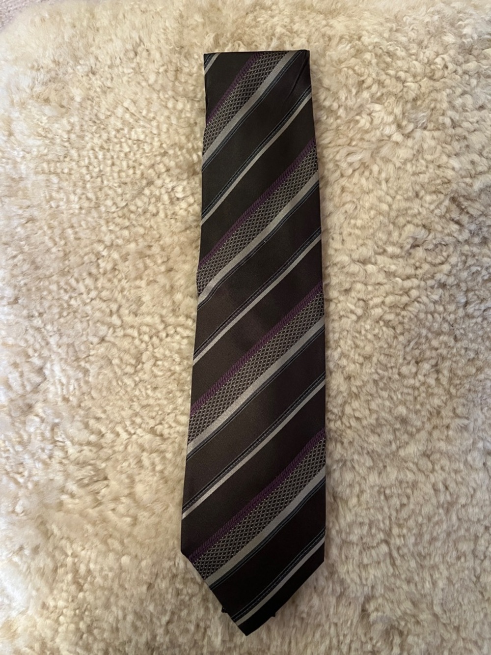 Giorgio Armani Black Tie with Gray and Purple Stripes